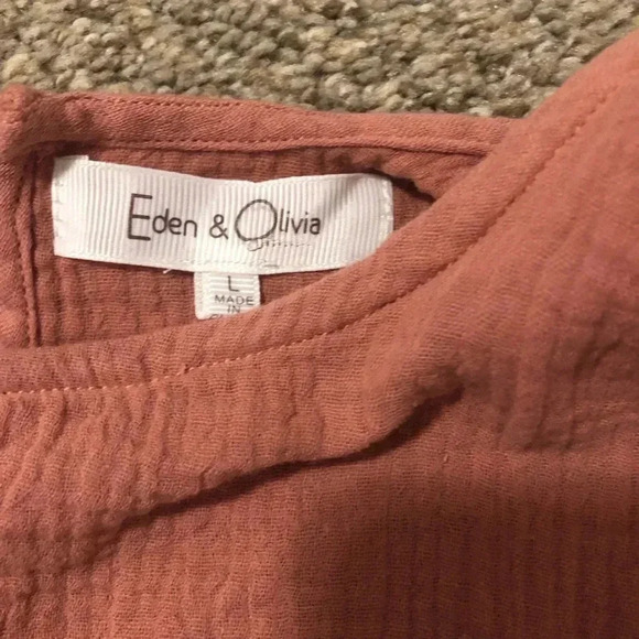 Eden & Olivia 100% Cotton Blush Pink Gauzy Top with Tie back Women's size Large - Picture 4 of 9